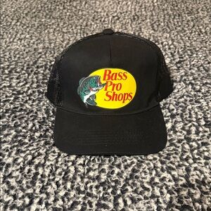 Bass Pro Shops Adjustable Black Trucker Hat with Yellow Logo